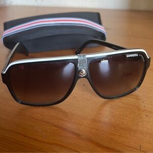 Carrera 33/S sunglasses with case. Black with white stripe.